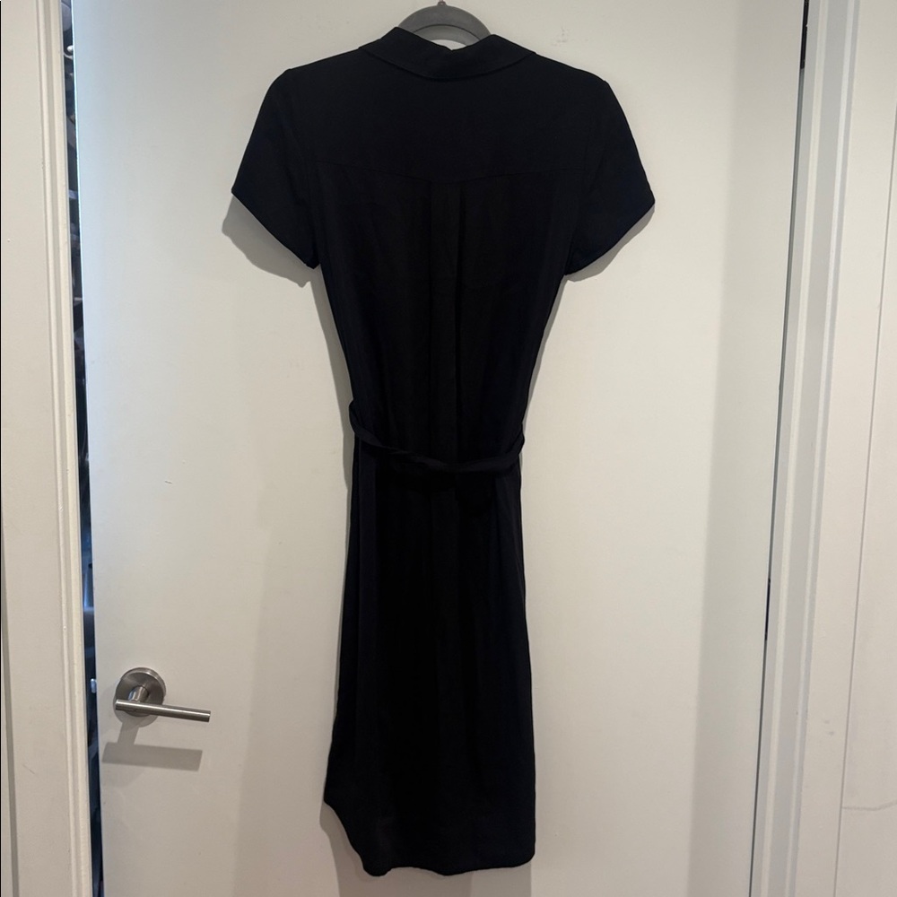 New Look Classic Black Belted Midi Collared Short Sleeve Work Dress Size 6 - Picture 6 of 7